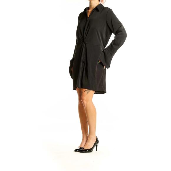 Abercrombie & Fitch Black Twist Front Button Up Shirt Dress Small Quiet Luxury - Picture 2 of 9